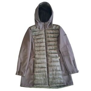 BCBGeneration Large Women Gray Puffer Nylon Coat Jacket Hooded Zipper Chic NWOT